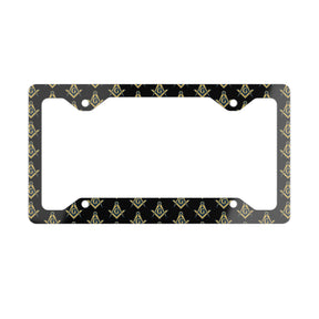 Master Mason Blue Lodge License Plate Frame - Black & Gold Square & Compass with G - Bricks Masons