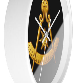 Past Master Blue Lodge Clock - Compass Sun & Quadrant Symbol with Wooden Frame - Bricks Masons