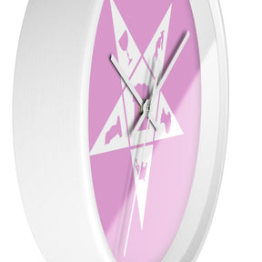 OES Clock - Wood Frame with White OES Emblem on Pink Dial - Bricks Masons