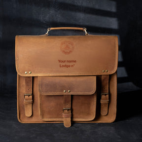 Grand Master Blue Lodge Briefcase - Genuine Cow Leather - Bricks Masons