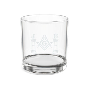 Master Mason Blue Lodge Whiskey Glass - Square & Compass G with J&B Pillars