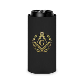Master Mason Blue Lodge Can Cooler - Gold Square & Compass G With Wreath - Bricks Masons