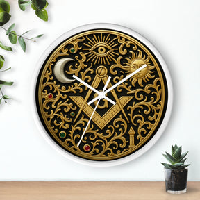Master Mason Blue Lodge Clock - S&C G with Sun Moon & Eye with Golden Ornates - Bricks Masons