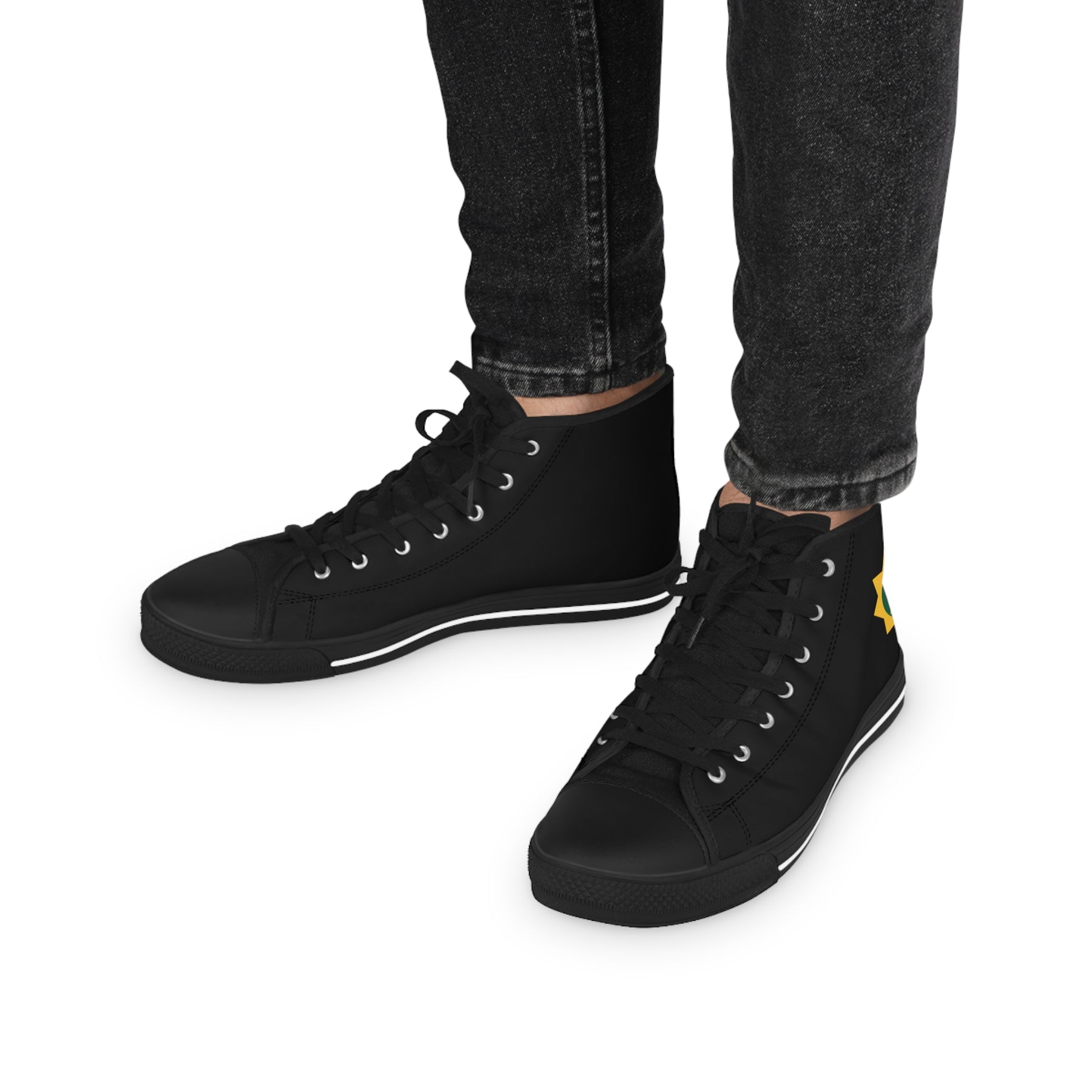 Red Cross of Babylone Sneaker - High Top Black & White Gold & Green Emblem - Bricks Masons