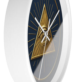Eye of Providence Clock - Pyramid with All Seeing Eye Design on Wooden Frame - Bricks Masons