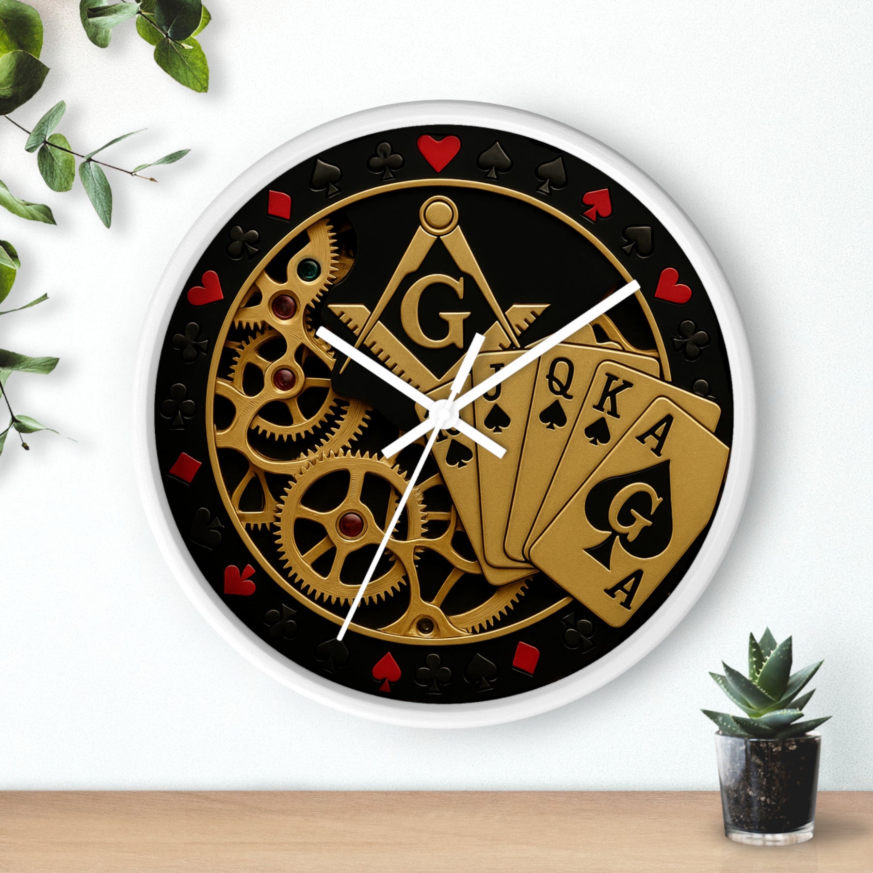 Master Mason Blue Lodge Clock - S&C G with Deck of Cards & Gear - Bricks Masons