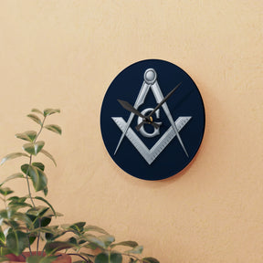 Master Mason Blue Lodge Clock - Compass & Square Symbol on Blue Dial - Bricks Masons