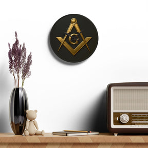 Master Mason Blue Lodge Clock - Square & Compass G Center Piece on Acrylic - Bricks Masons