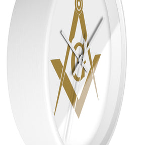 Master Mason Blue Lodge Clock - Golden Square & Compass G on White Dial - Bricks Masons
