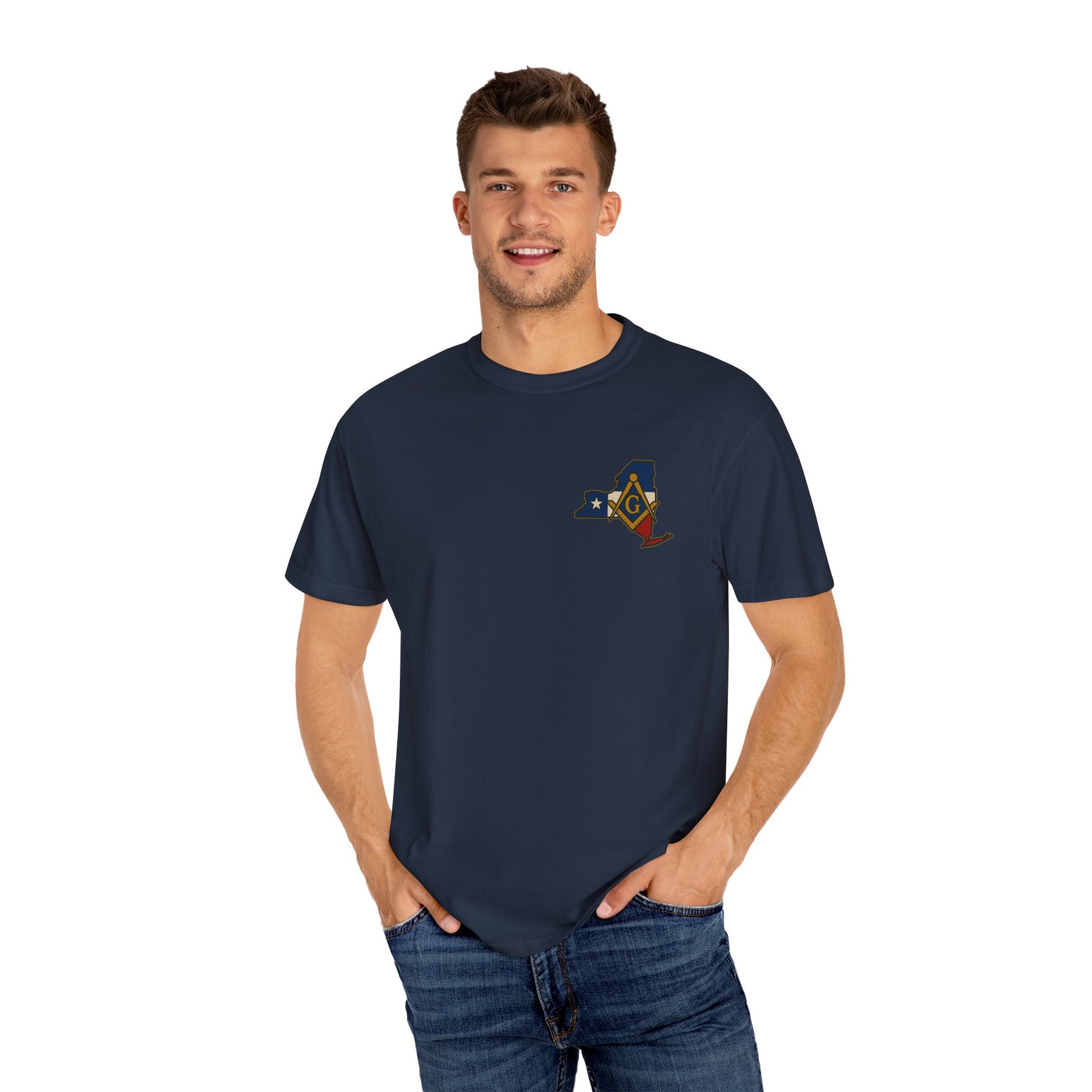 Master Mason Blue Lodge T-Shirt - Garment-Dyed New York Mason - Bricks Masons