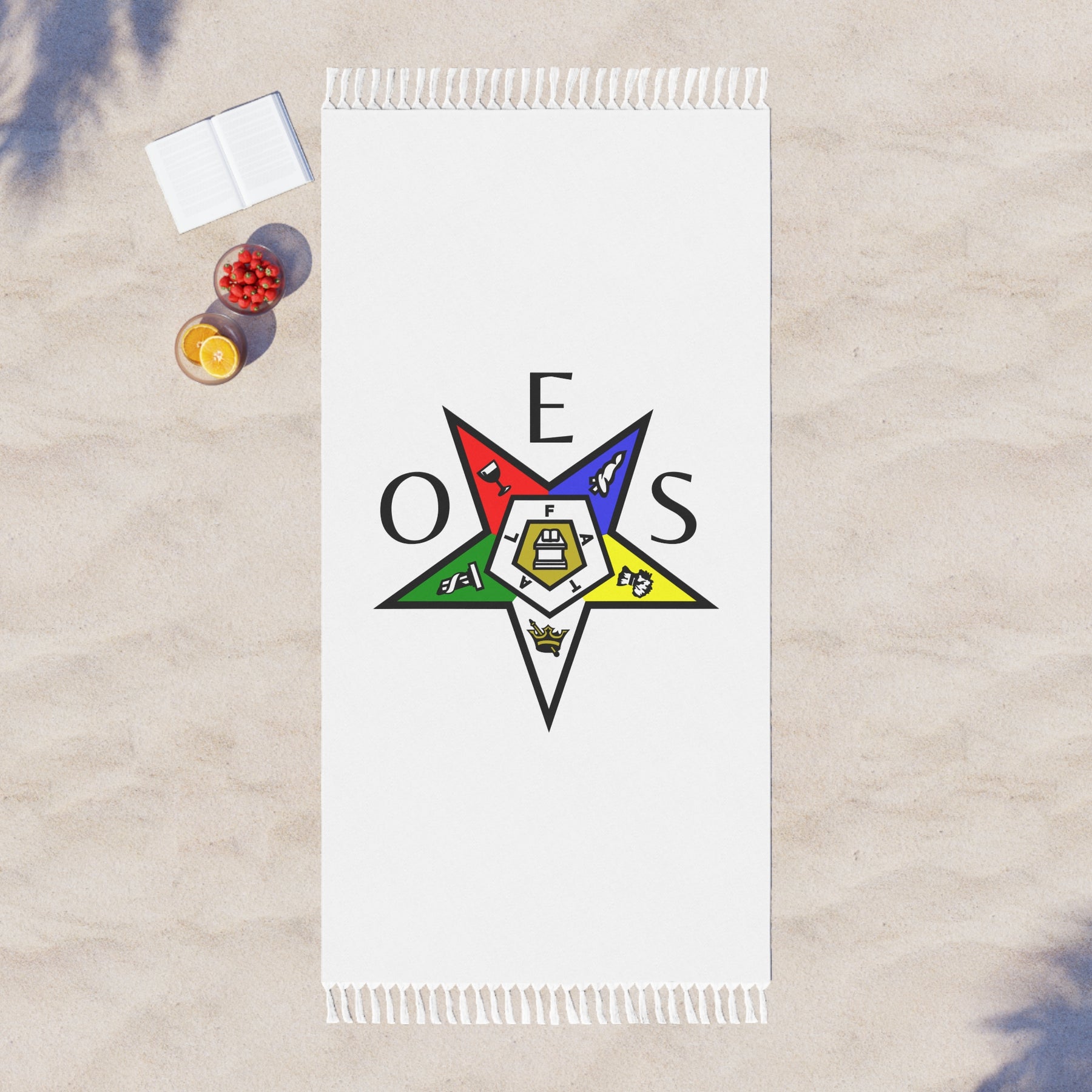 OES Towel - White Polyester With Colorful Star Beach Cloth - Bricks Masons