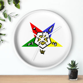 OES Clock - White Dial with Star Emblem in Wooden Frame - Bricks Masons