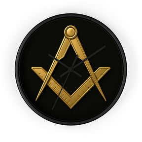 Master Mason Blue Lodge Clock - Classic Square & Compass on Wood Frame - Bricks Masons