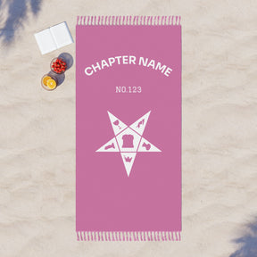 OES Towel - Pink Polyester With White Star Customizable Beach Cloth - Bricks Masons