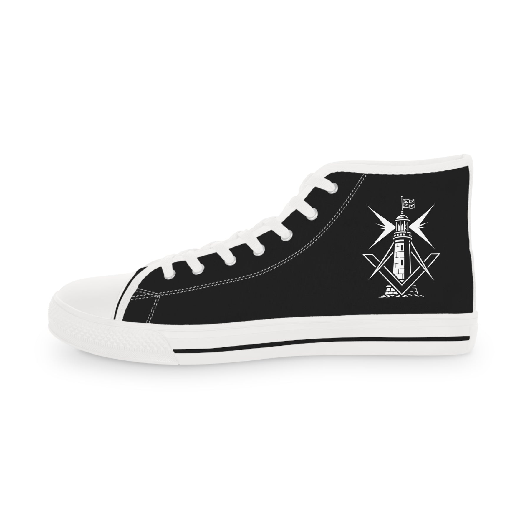Master Mason Craft Sneaker - High Top Black & White Beacon of Brotherhood - Bricks Masons