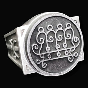 Demon Ring 9 KING PAIMON 72 Demons Lesser Key of Solomon Goetia In Silver 2.2 cm x 1.8 cm 18 Gr Art 1787 - Bricks Masons