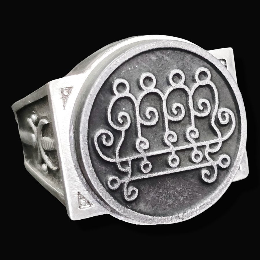 Demon Ring 9 KING PAIMON 72 Demons Lesser Key of Solomon Goetia In Silver 2.2 cm x 1.8 cm 18 Gr Art 1787 - Bricks Masons
