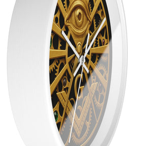 Master Mason Blue Lodge Clock - All Seeing Eye S&C Gear in Wooden Frame - Bricks Masons