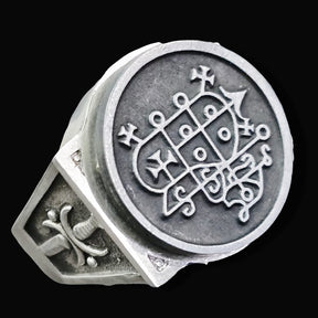 Demon Ring 28 DUKE BERITH 72 Demons Lesser Key of Solomon Goetia In Silver 2.2 cm x 1.8 cm 18 Gr Art 1806 - Bricks Masons