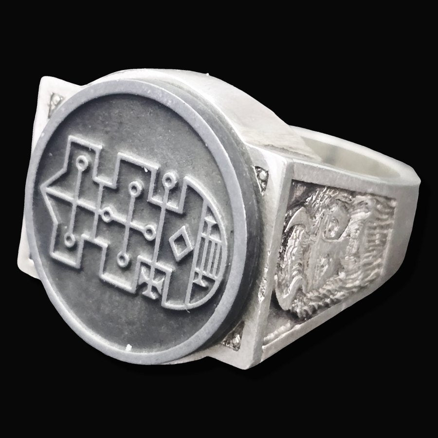 Demon Ring 40 COUNT RAUM 72 Demons Lesser Key of Solomon Goetia In Silver 2.2 cm x 1.8 cm 18 Gr Art 1818 - Bricks Masons