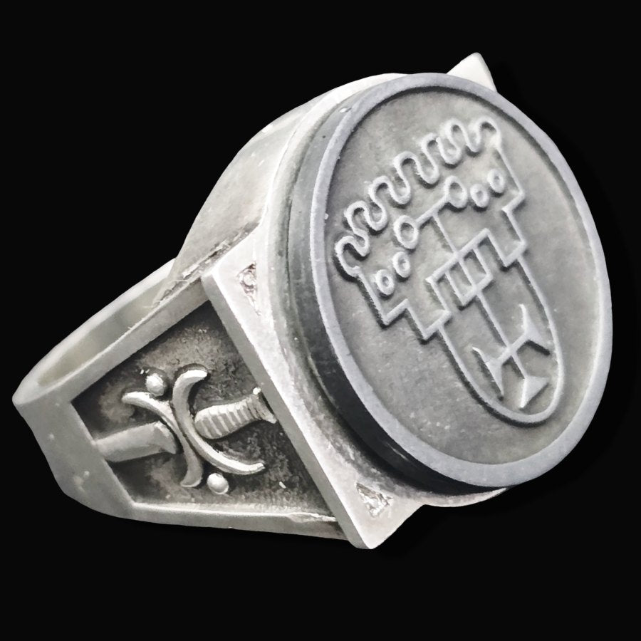 Demon Ring 45 KING COUNT VINE 72 Demons Lesser Key of Solomon Goetia In Silver 2.2 cm x 1.8 cm 18 Gr Art 1823 - Bricks Masons