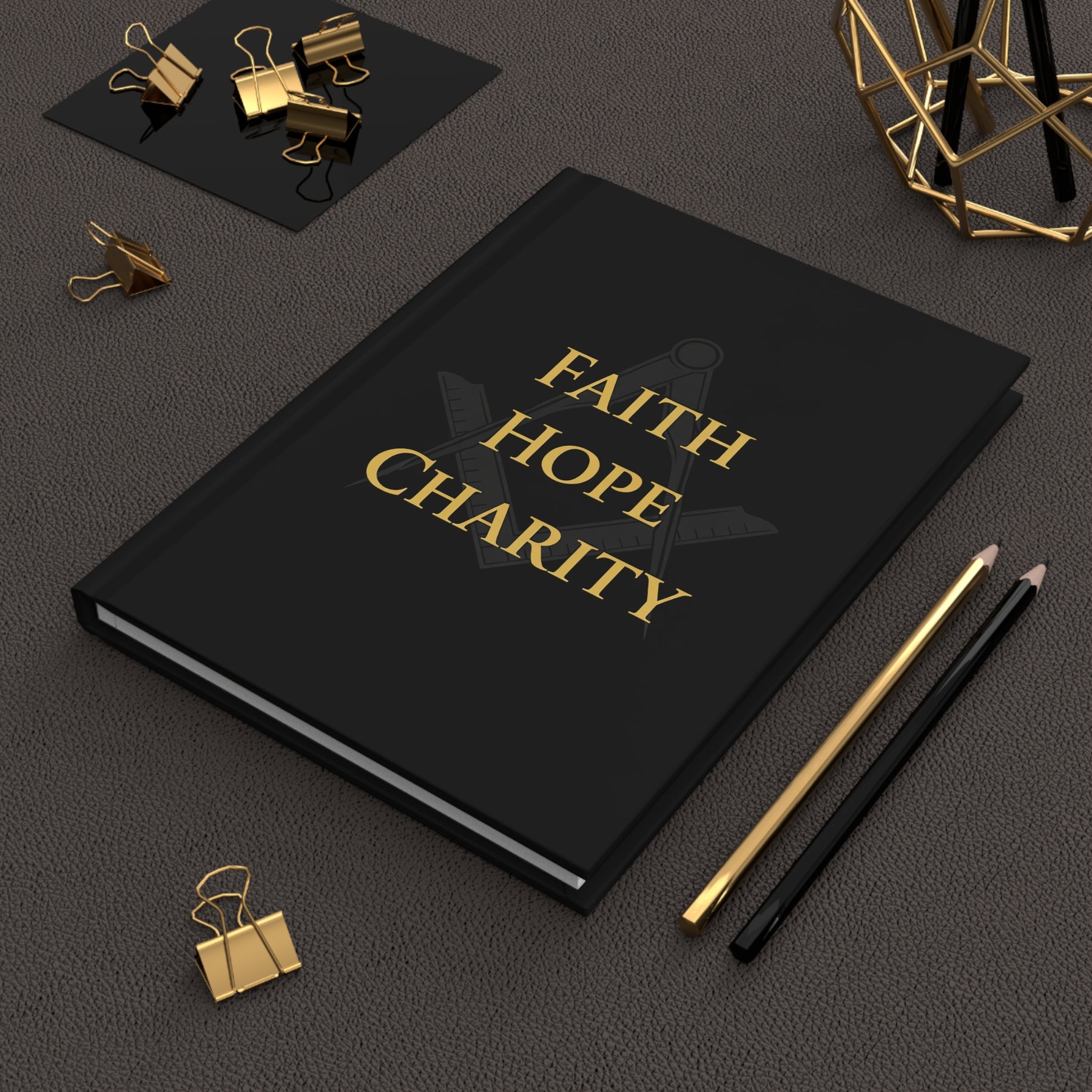 Master Mason Blue Lodge Journal - Faith Hope & Charity with Square & Compasses Emblem