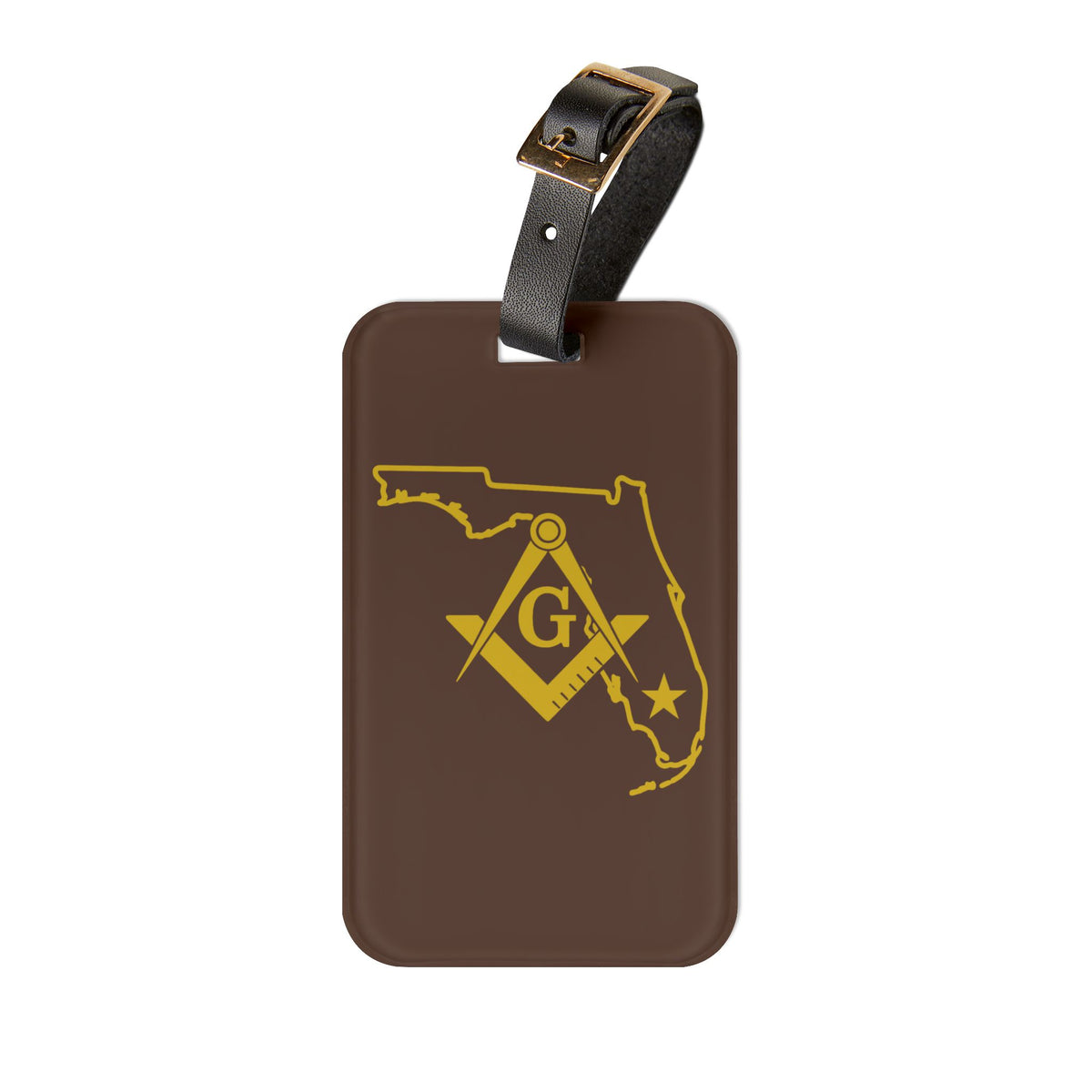 Master Mason Blue Lodge Luggage Tag - Florida Mason With Black Leather Strap - Bricks Masons