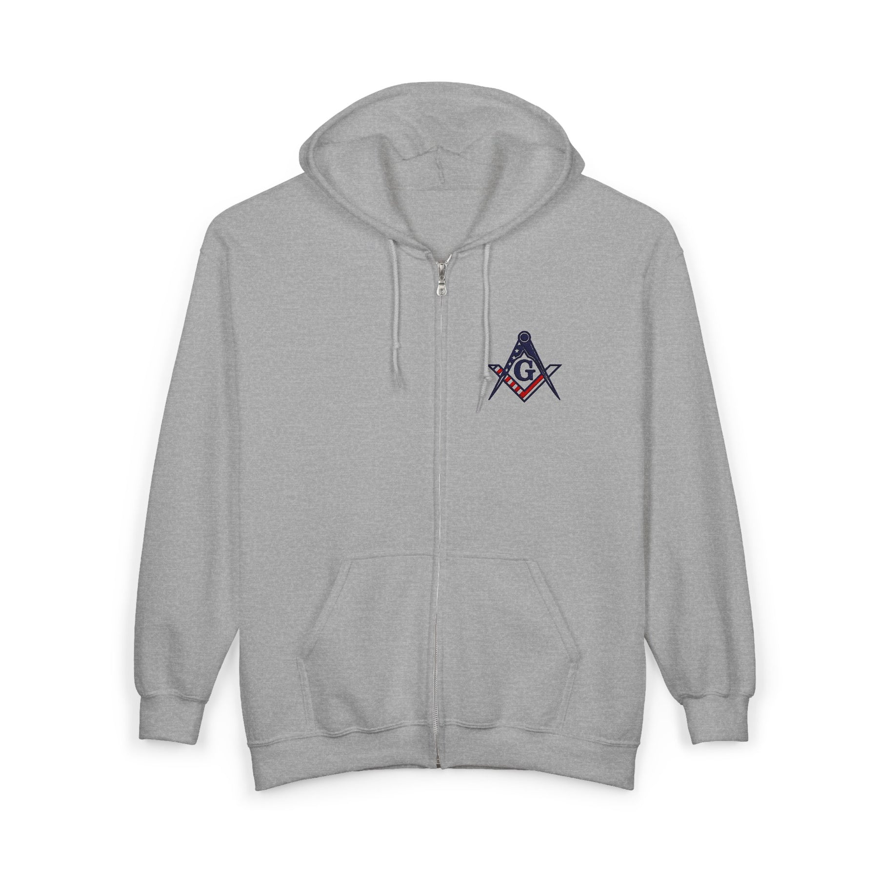 Master Mason Blue Lodge Hoodie - Zip Up Jacket Everyday Style USA Flag - Bricks Masons