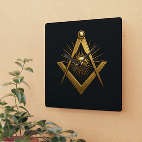 Master Mason Blue Lodge Clock - Square & Compass with All Seeing Eye on Acrylic Dial - Bricks Masons