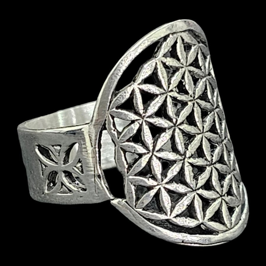 Flower of Life Ring in Silver Kabbalah Art 227 - Bricks Masons