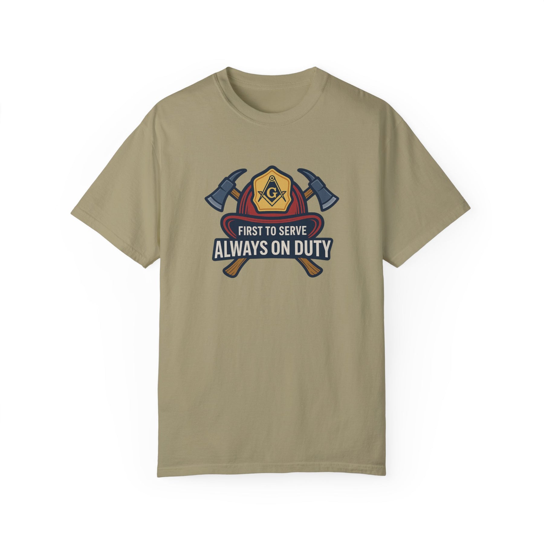 Master Mason Blue Lodge T-Shirt - Garment-Dyed Firefighter Tee - Bricks Masons