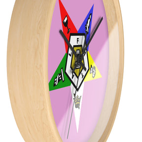 OES Clock - Classic Wood Frame with Star Emblem Design - Bricks Masons