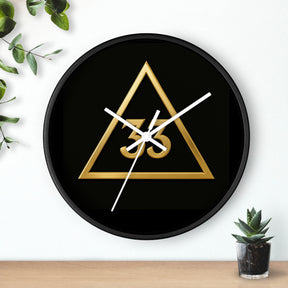 33rd Degree Scottish Rite Clock - Golden Triangle 33 Emblem on Wood Frame - Bricks Masons