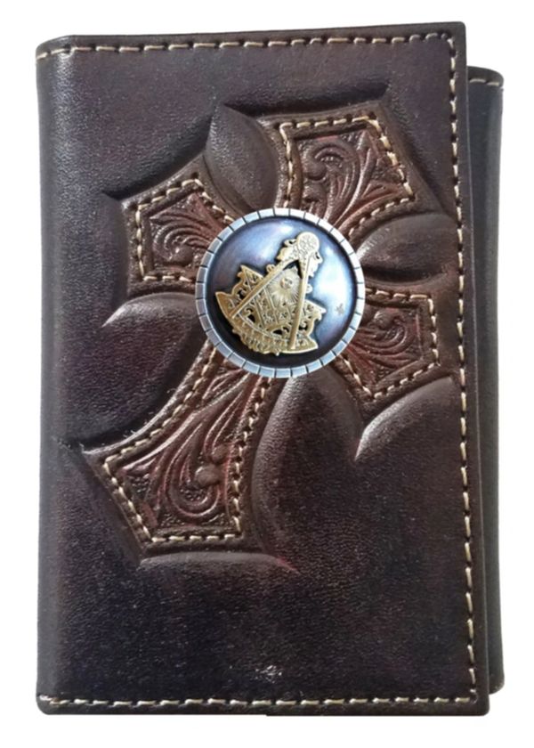 Past Master Blue Lodge Wallet - Nocona Cross Leather Chocolate - Bricks Masons