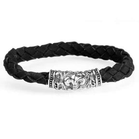 Knights Templar Commandery Bracelet - Silver & Black Leather Bracelet With Magnetic Buckle - Bricks Masons