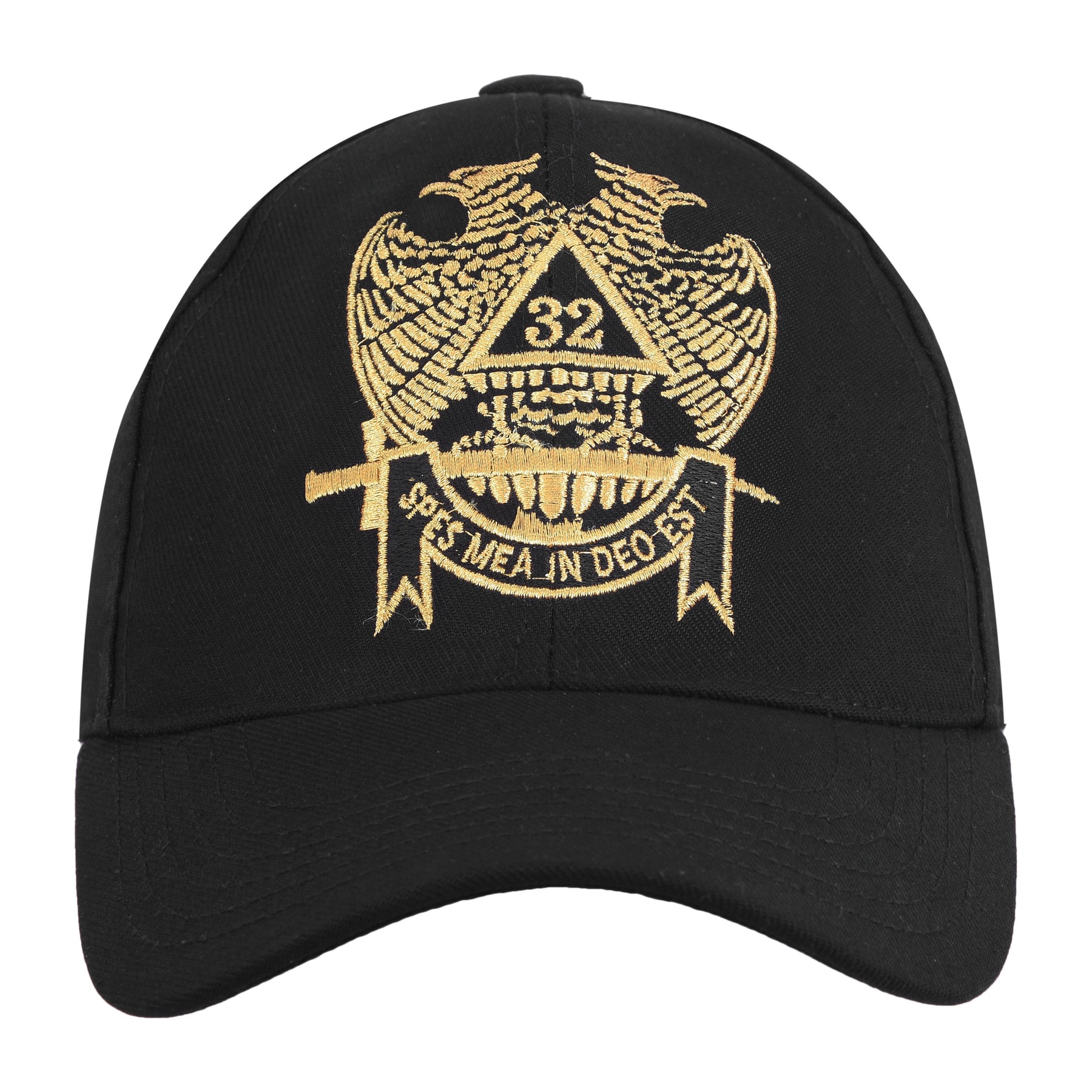 33rd Degree Scottish Rite Baseball Cap - Wings Down Black With Gold Embroidery - Bricks Masons