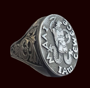 Templar Ring with Abraxas Seal in Silver 2.2 cm Art 274 - Bricks Masons