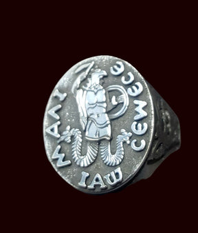 Templar Ring with Abraxas Seal in Silver 2.2 cm Art 274 - Bricks Masons