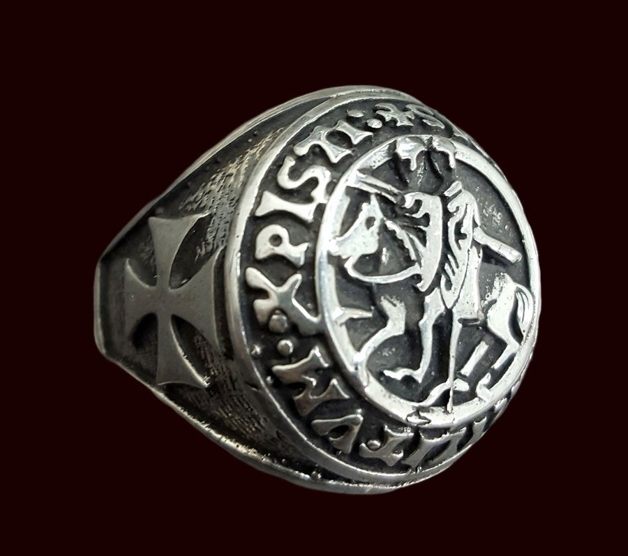 Knights Templar Ring in Silver, Concave, 2 cm, Art. 276 - Bricks Masons