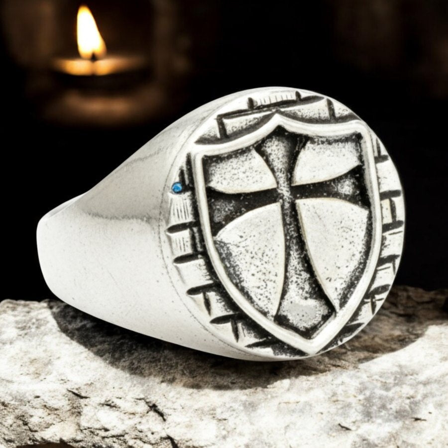 Knights Templar Ring, Templar Christ of the Temple, in Silver, 1.6 cm, 9 g, Art. 285 - Bricks Masons
