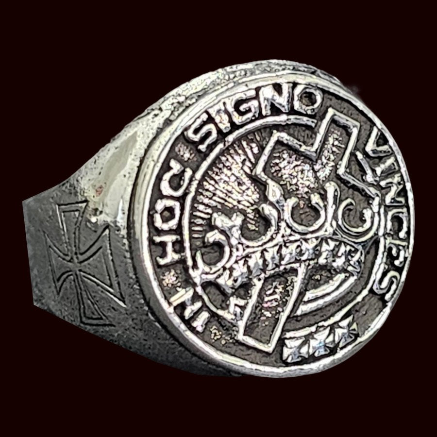 Templar Ring In Hoc Signo Vinces in Silver Art 307 - Bricks Masons
