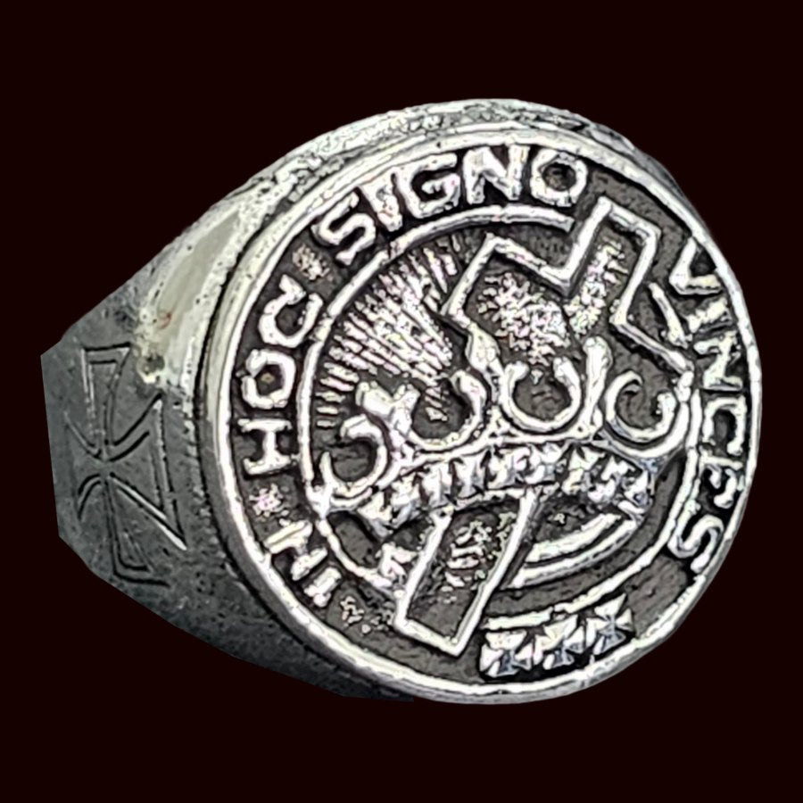 Templar Ring In Hoc Signo Vinces in Silver Art 307 - Bricks Masons