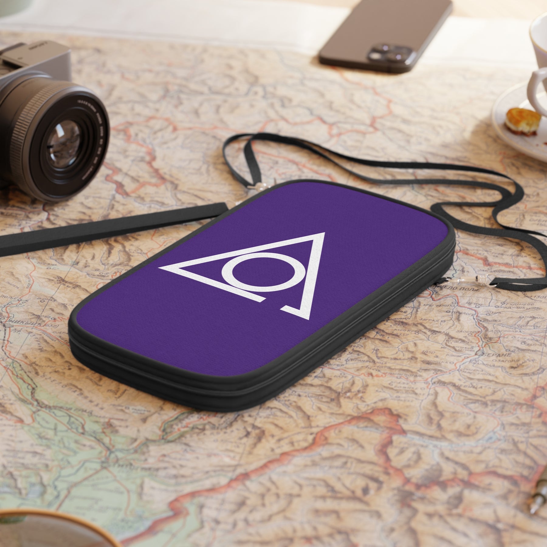 LOCOP Passport Wallet -  Purple With Shoulder & Wrist Strap - Bricks Masons
