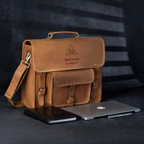 32nd Degree Scottish Rite Briefcase - Genuine Cow Leather - Bricks Masons