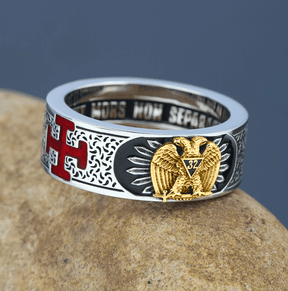 32nd Degree Scottish Rite Ring - 925 Sterling Silver/ 14k Real Gold Eagle - Bricks Masons
