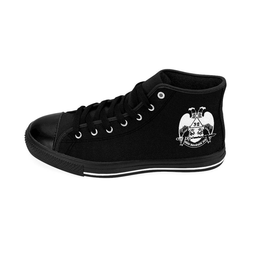 32nd Degree Scottish Rite Sneaker - Wings Down High-top Black & White - Bricks Masons