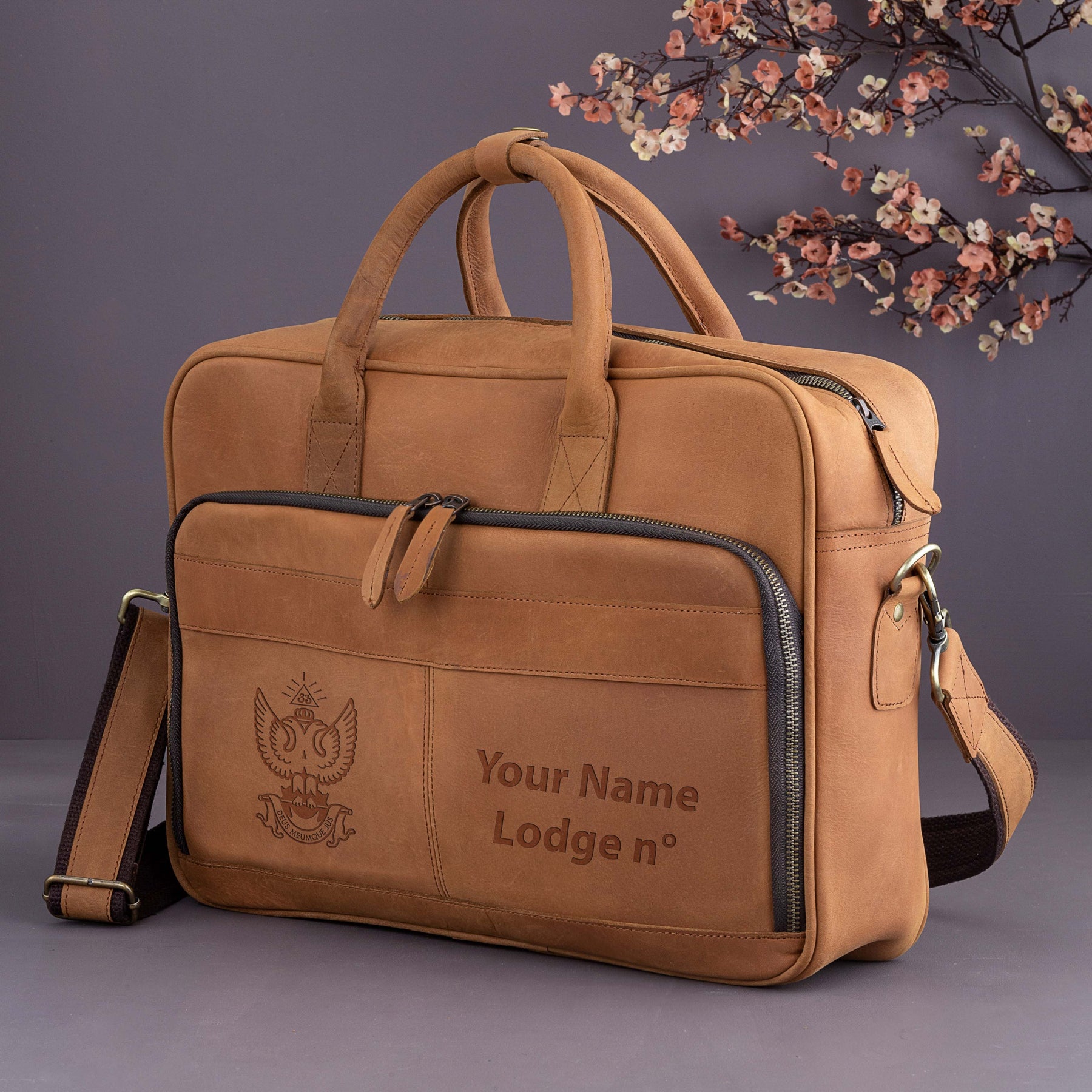 33rd Degree Scottish Rite Briefcase - Wings Up Handmade Leather - Bricks Masons