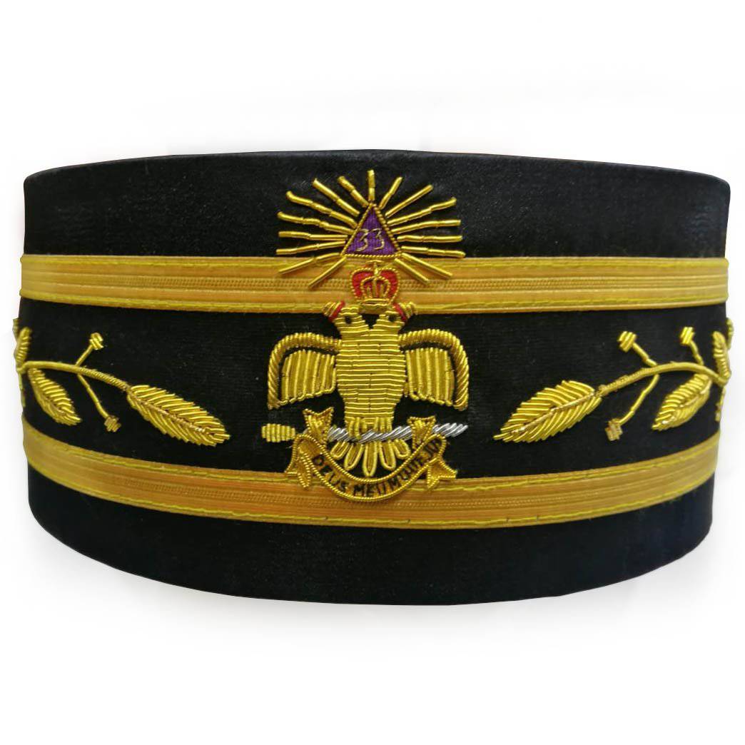 33rd Degree Scottish Rite Crown Cap - Wings Down Black Hand Embroidery - Bricks Masons