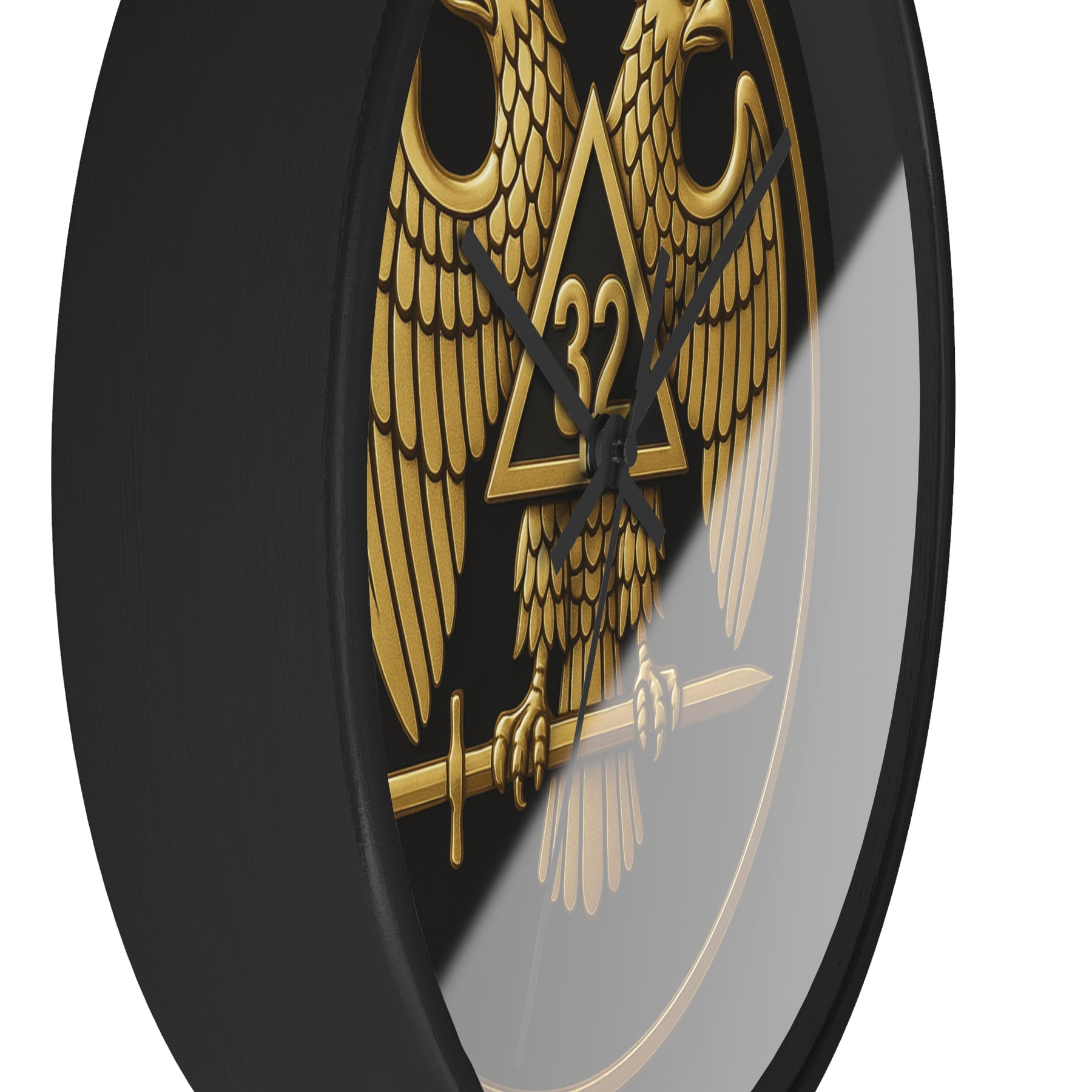 32nd Degree Scottish Rite Clock - Double Headed Eagle Emblem on Wood Frame - Bricks Masons