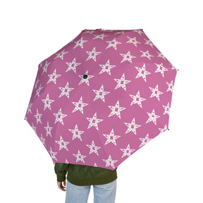 OES Umbrella - Pink with White Stars Semi-Automatic Foldable Umbrella - Bricks Masons